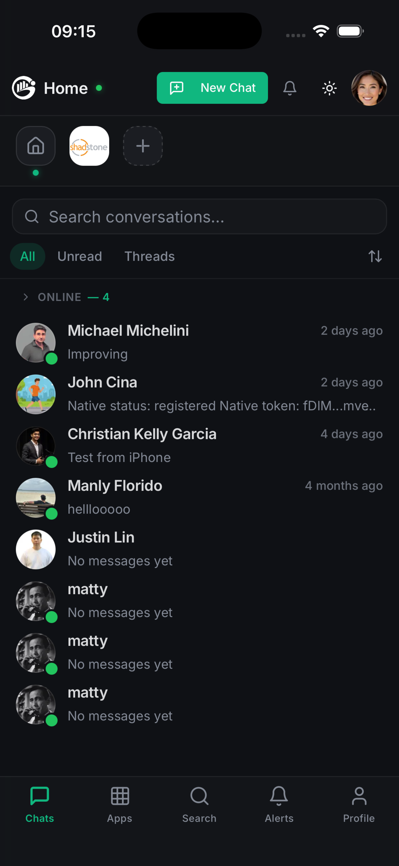 GFAVIP Chat iOS app — conversation list home screen